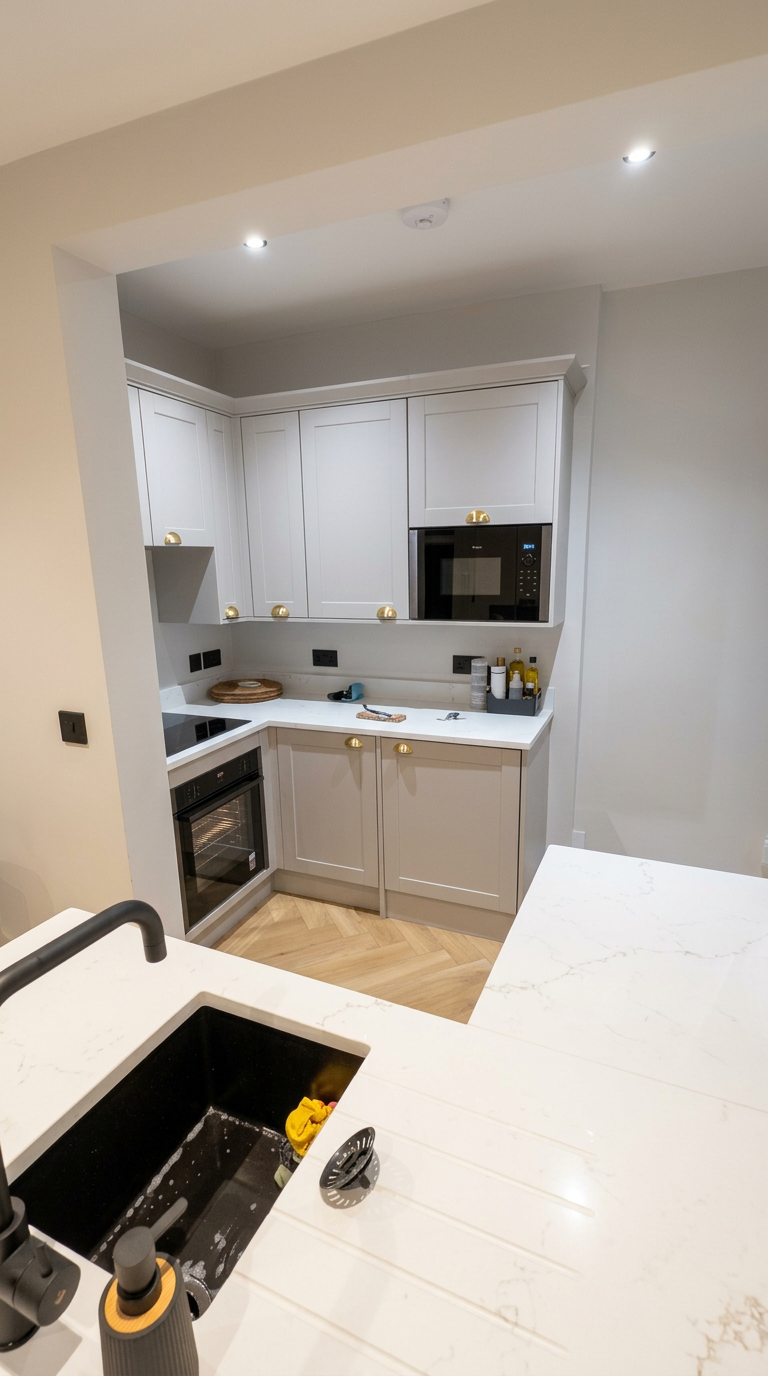Shaker kitchen with brass handles