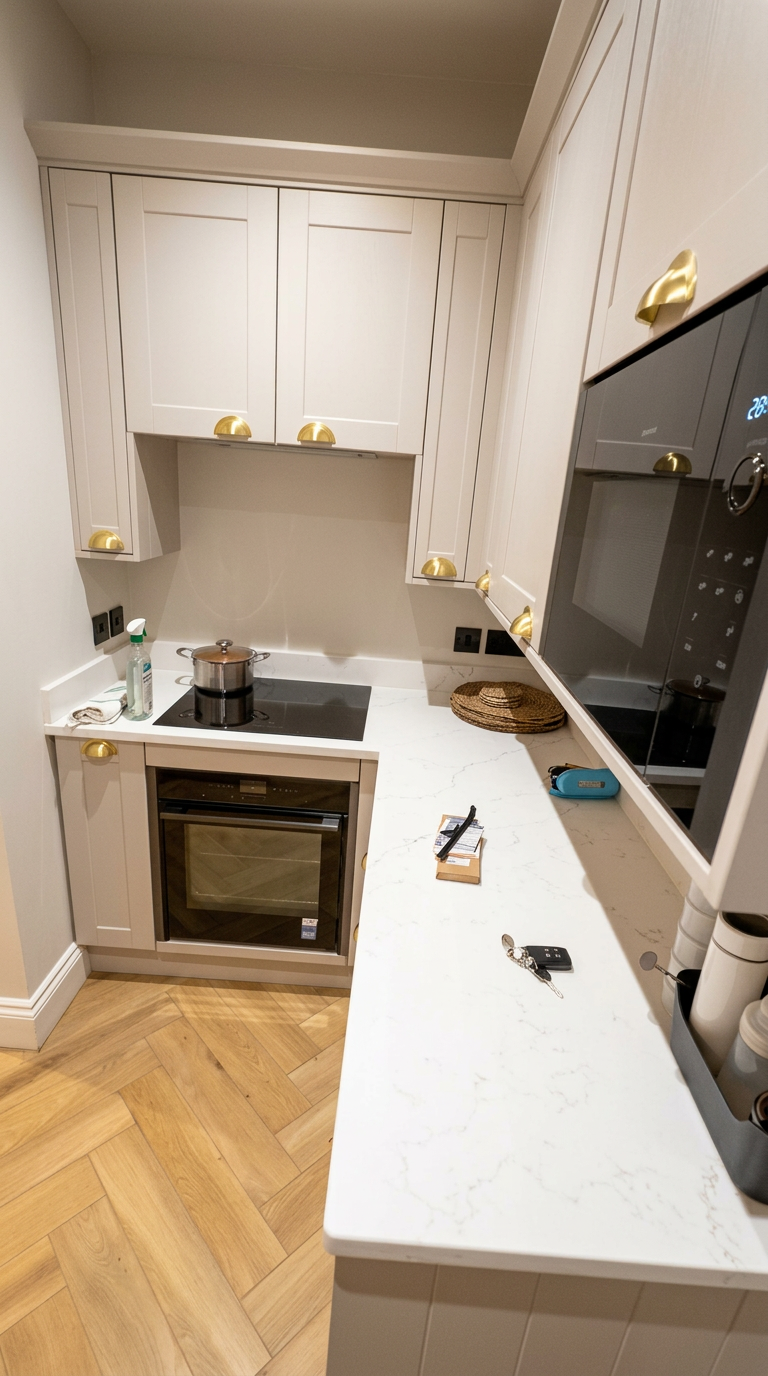 Kitchen with built-in oven and microwave