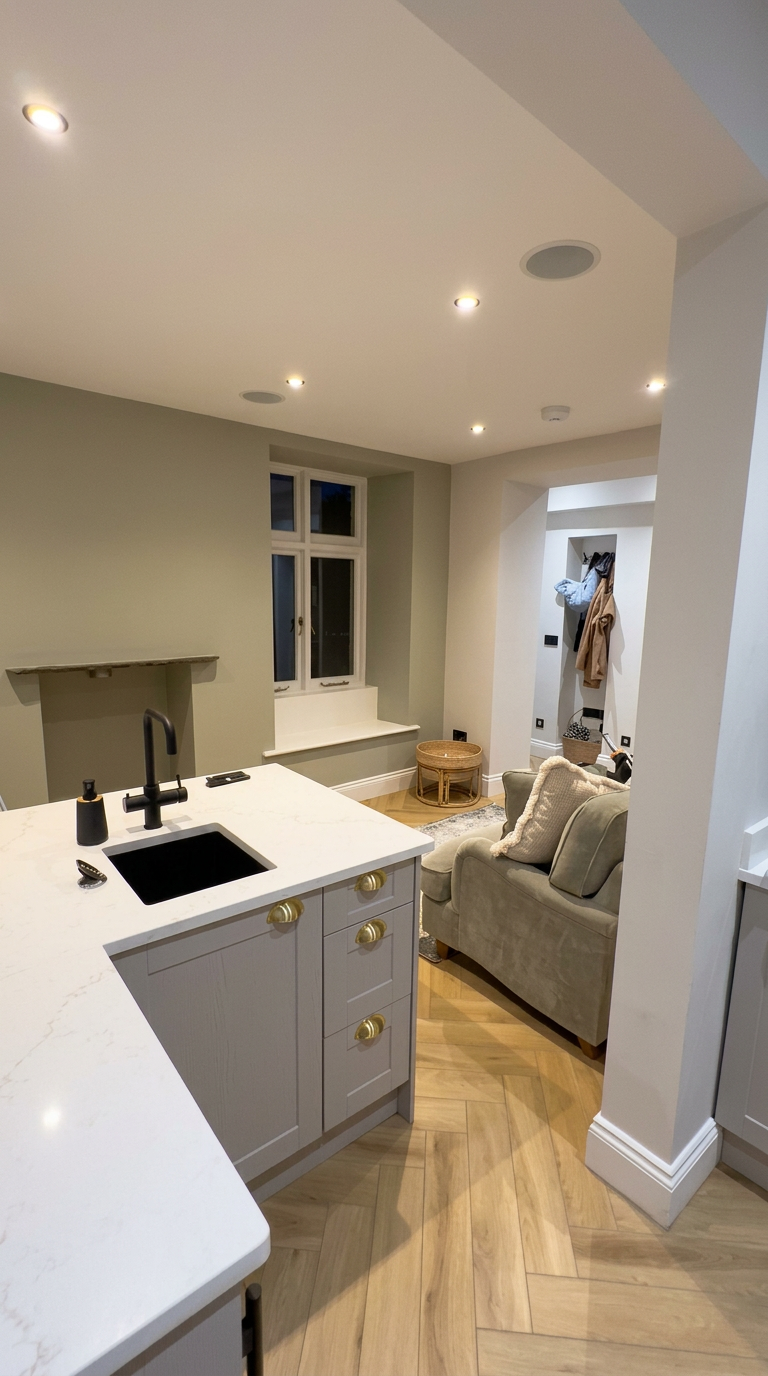 Open-plan kitchen and sitting area