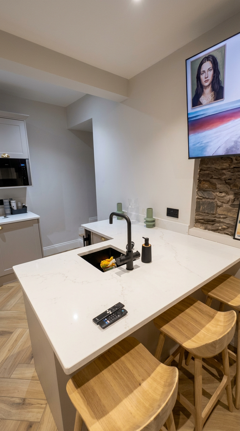 Breakfast bar with oak stools